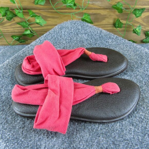 Sanuk Women's Thong Pink Fabric Sz 6 Medium (B, M) Gently Used 2025 - Picture 3 of 6